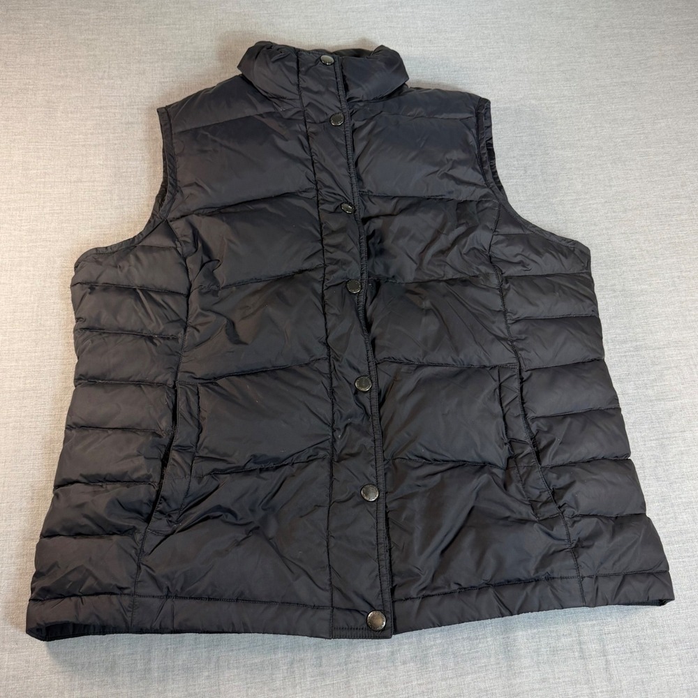 Lands End Womens Black Down Puffer Vest Snap Front Mock Neck Size M 10-12